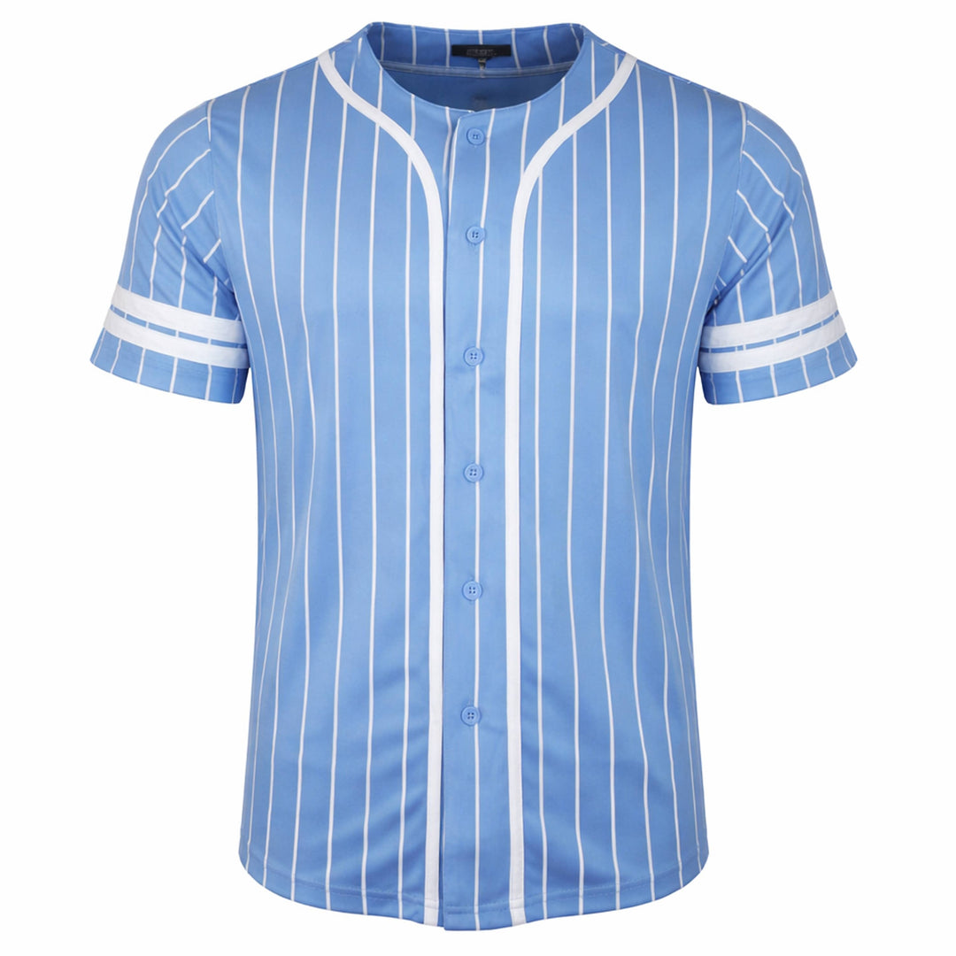 Men's Pinstripe Baseball Jersey Tee: Light Blue/White / S-2XL; 2-4-3-2-1