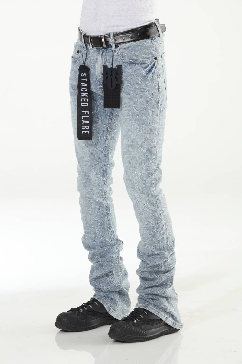 Blue Rhinestone Covered Stacked Flare: 36