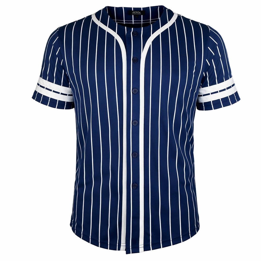 Men's Pinstripe Baseball Jersey Tee: Light Blue/White / S-2XL; 2-4-3-2-1