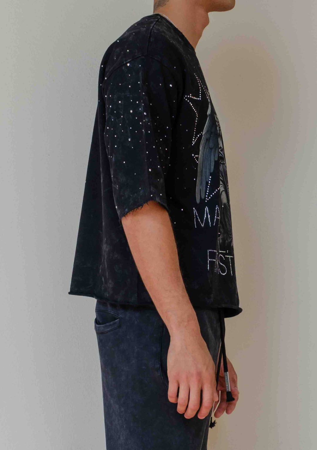 MADE IN HEAVEN SHINING ANGEL CROPPED TEE: Black / 2XL