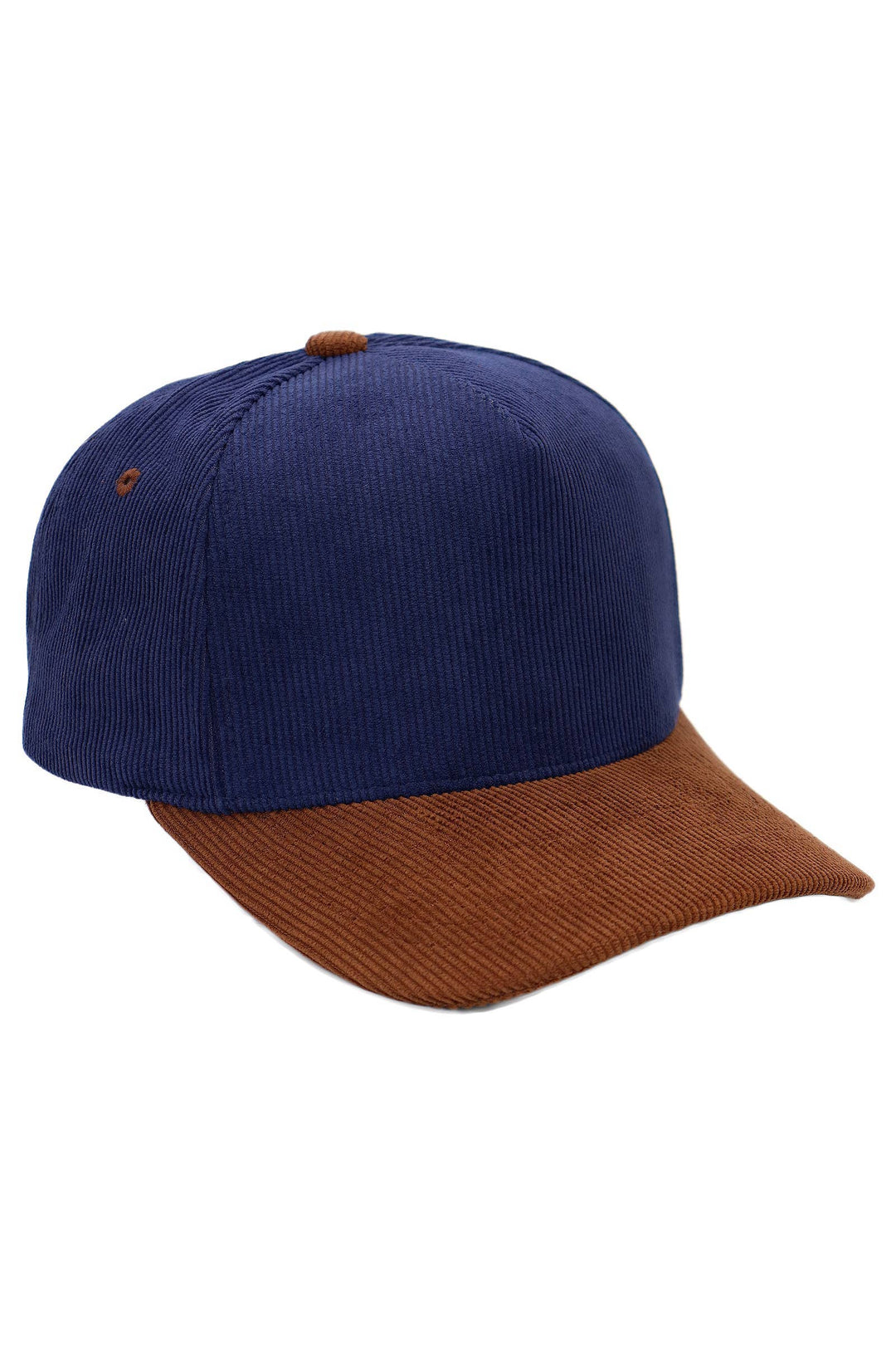 Premium Corduroy Two Tone Baseball Cap: NAVY BLUE/BROWN / ONE SIZE