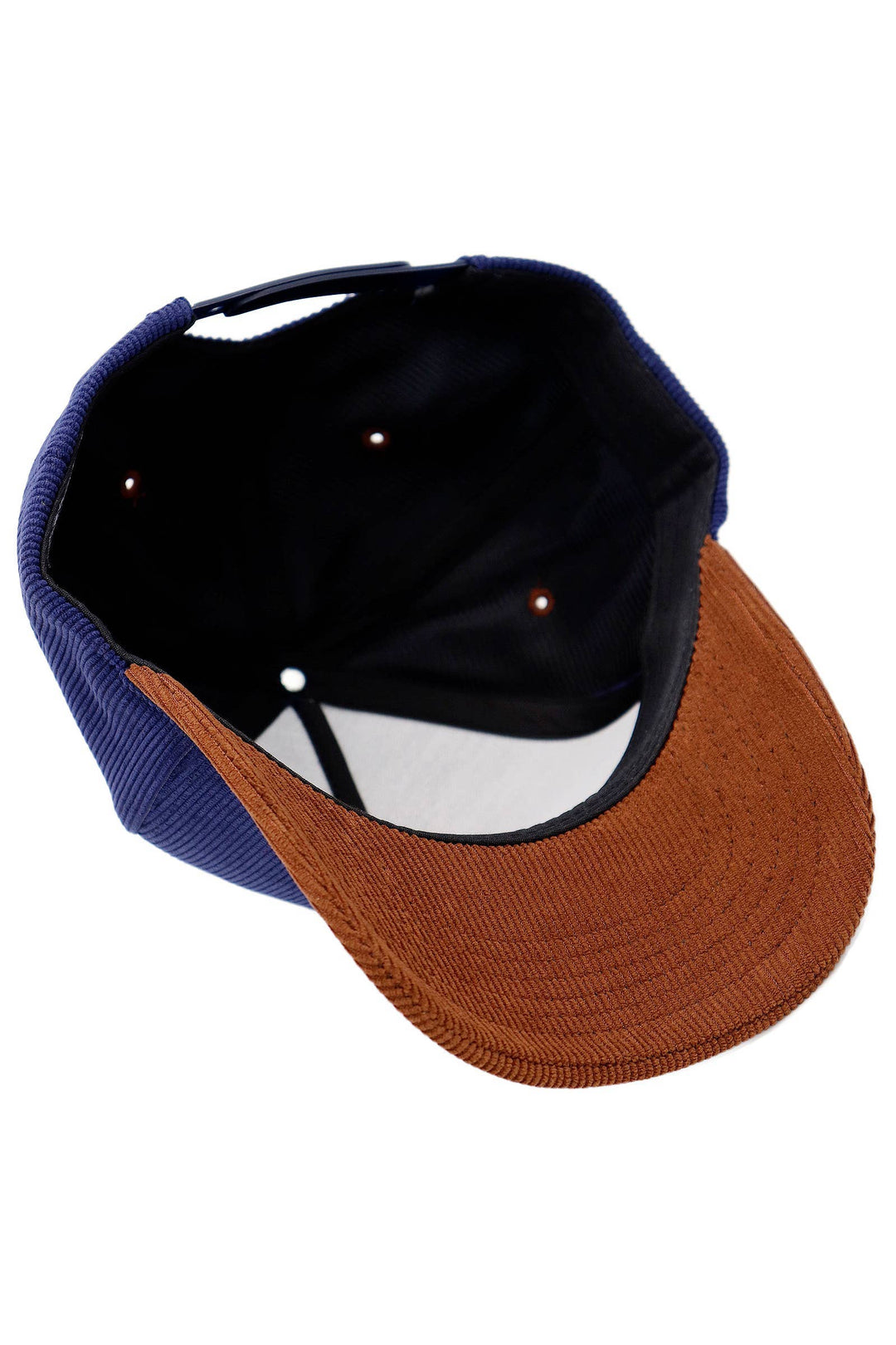 Premium Corduroy Two Tone Baseball Cap: NAVY BLUE/BROWN / ONE SIZE