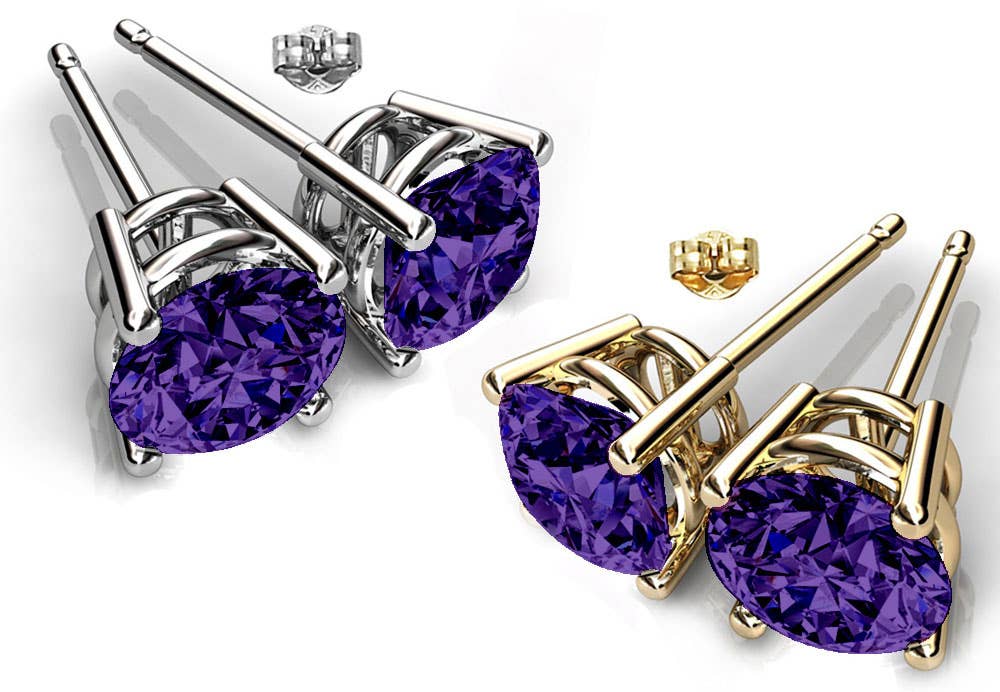 Round Cut Swarovski Crystal Solitaire Studs: April-Crystal