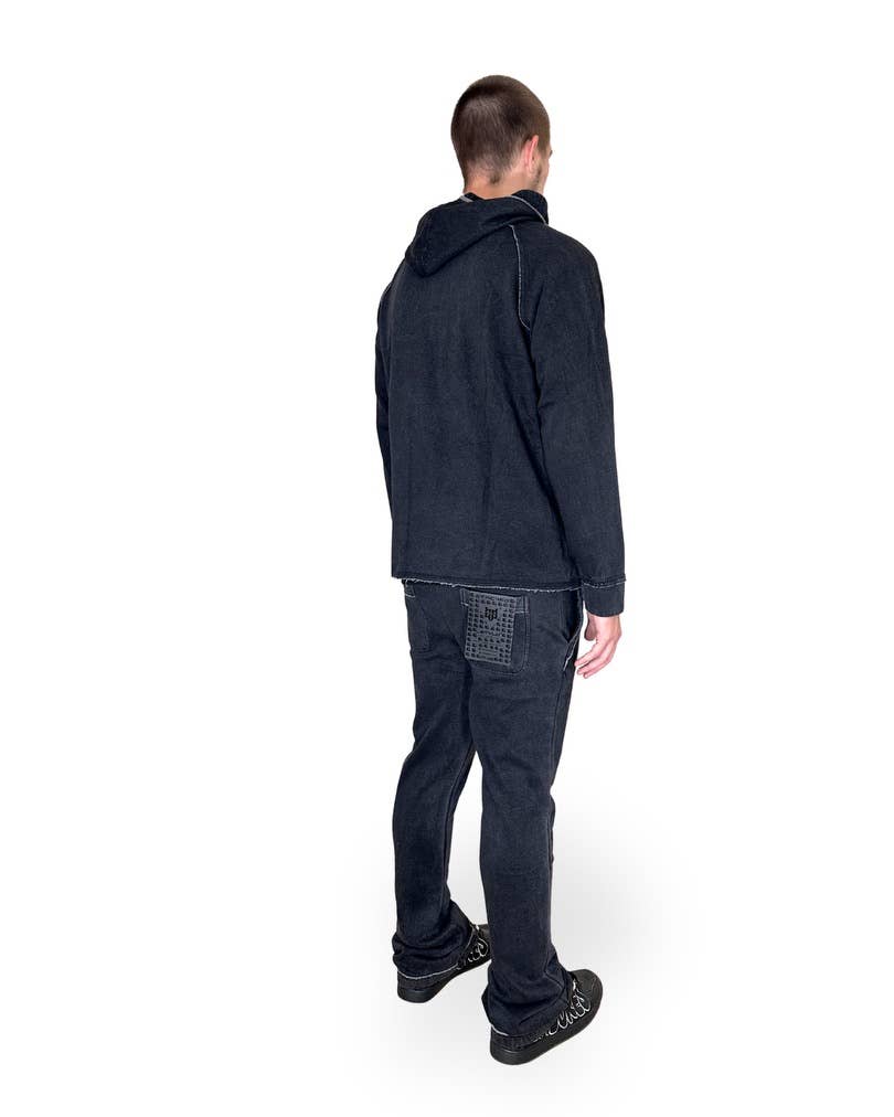 Black Garment Dyed Stacked Flare Sweatsuit: S