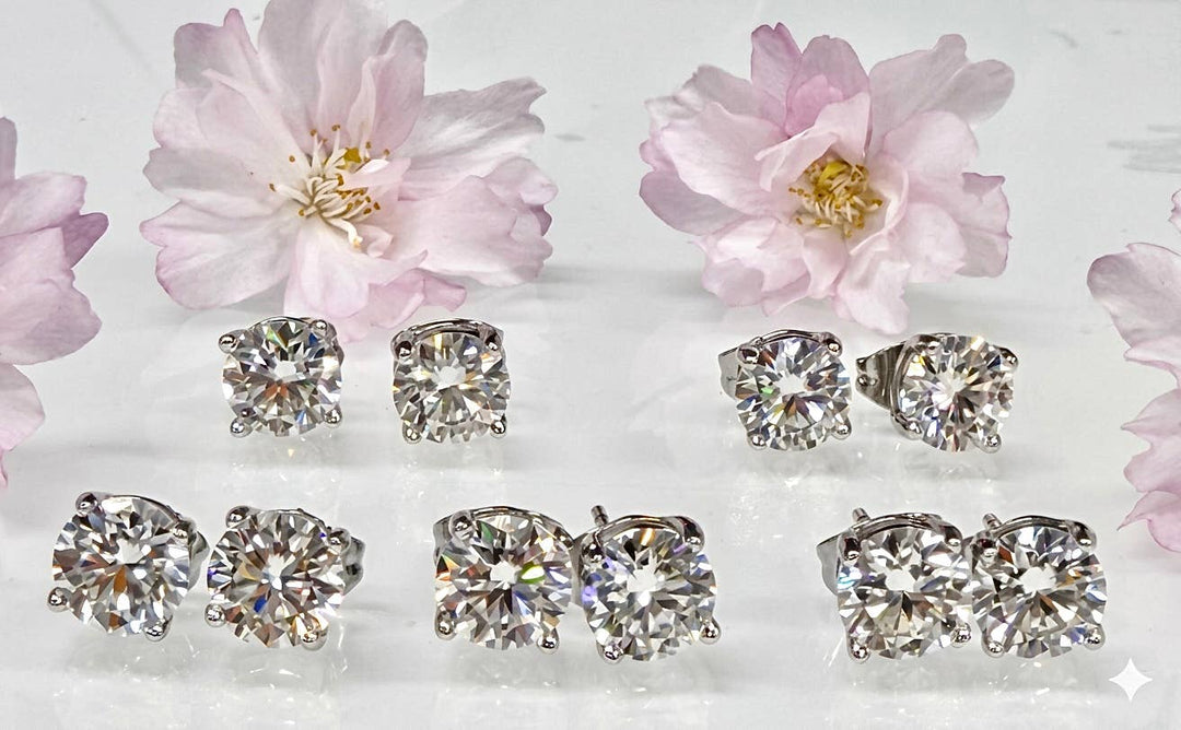 Natural Moissanite Stud Earring with Sterling Silver Posts