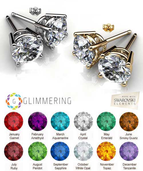 Round Cut Swarovski Crystal Solitaire Studs: April-Crystal