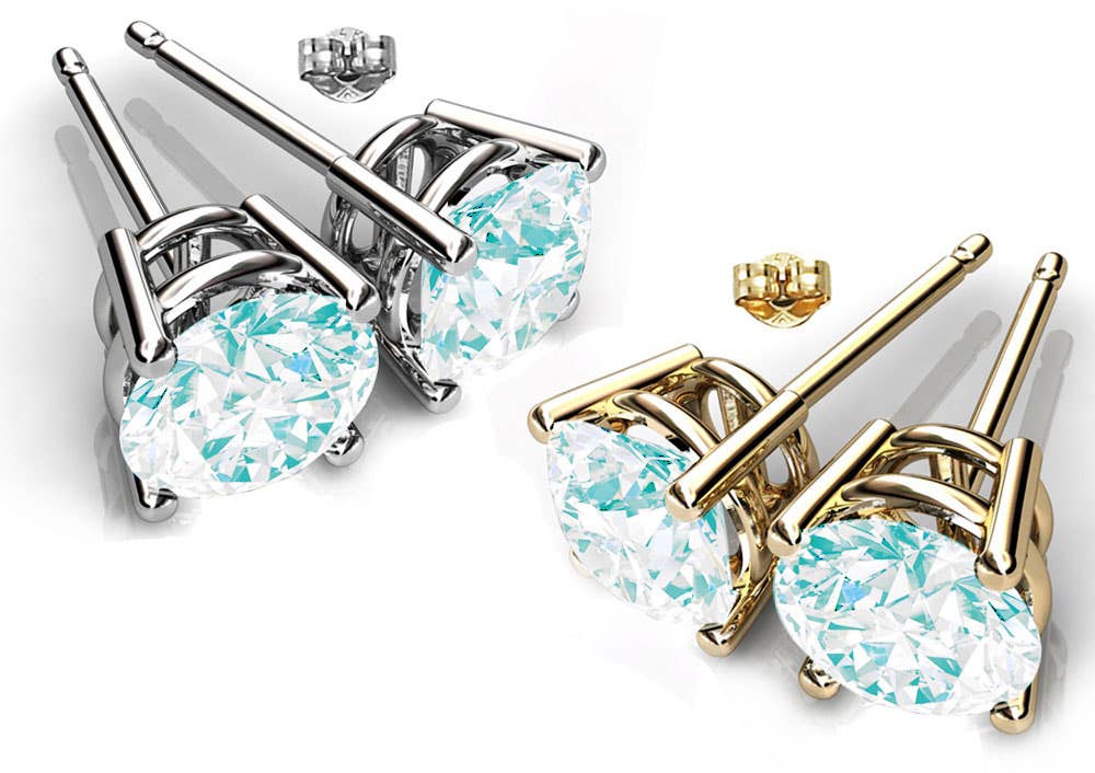 Round Cut Swarovski Crystal Solitaire Studs: April-Crystal