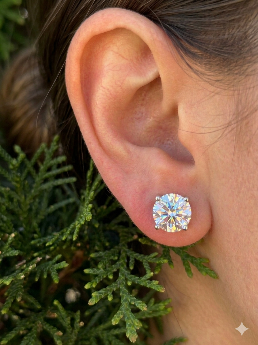 Natural Moissanite Stud Earring with Sterling Silver Posts