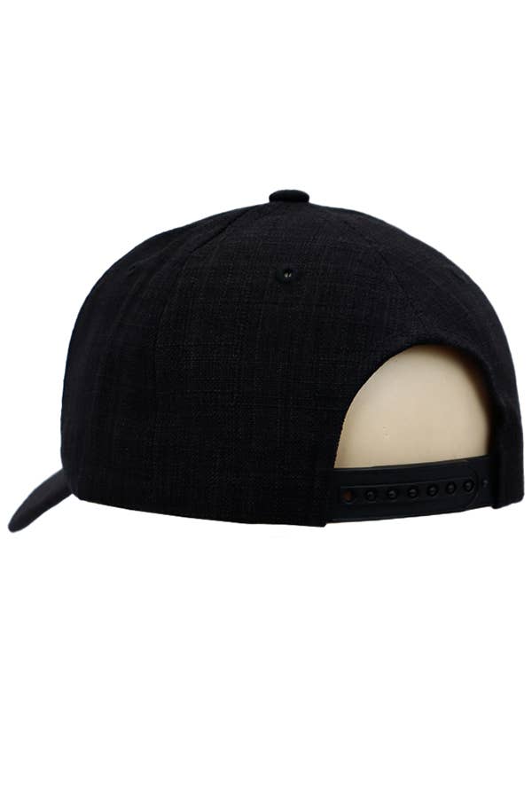 Jute Fabric Six Panel Snap Back Baseball Cap: Black
