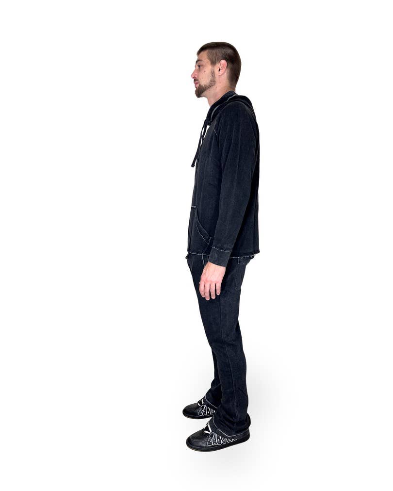 Black Garment Dyed Stacked Flare Sweatsuit: 2XL