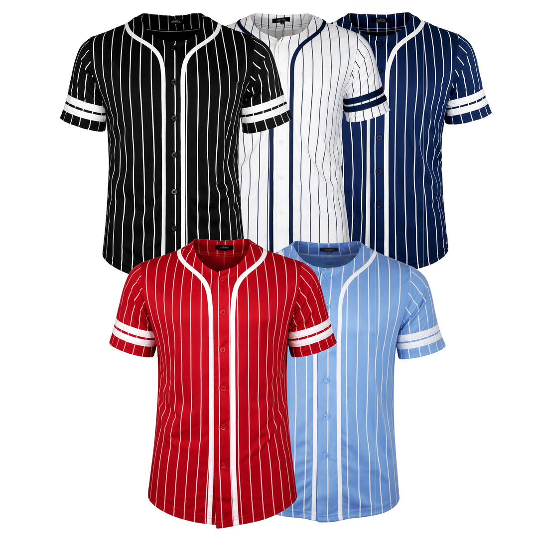 Men's Pinstripe Baseball Jersey Tee: White/Navy / S-2XL; 2-4-3-2-1