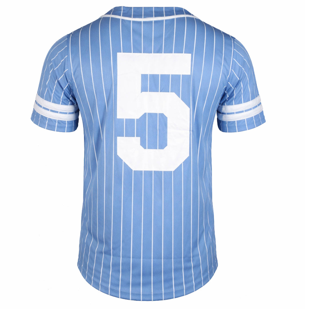 Men's Pinstripe Baseball Jersey Tee: White/Navy / S-2XL; 2-4-3-2-1