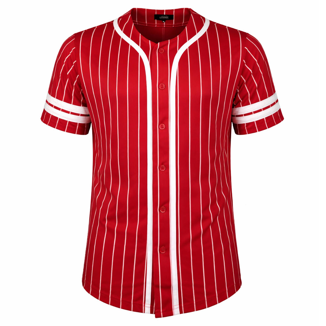 Men's Pinstripe Baseball Jersey Tee: White/Navy / S-2XL; 2-4-3-2-1