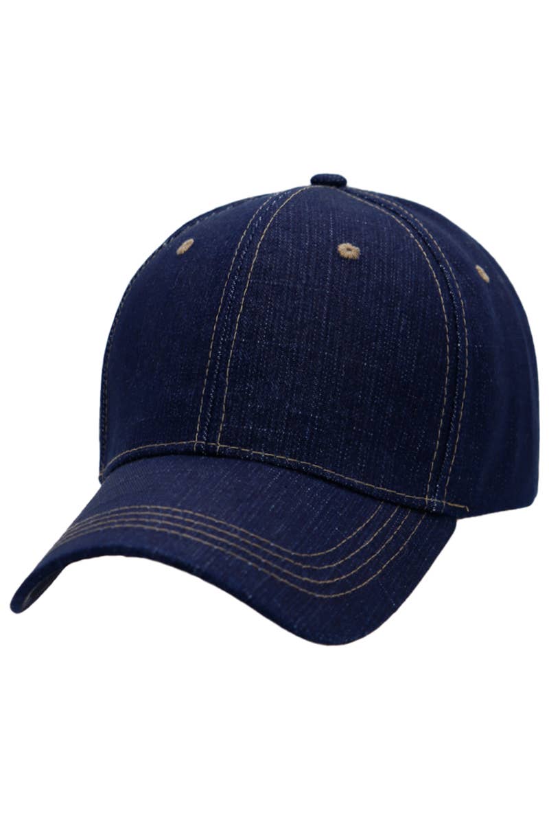 Raw Denim Curved Bill Twill Cotton Velcro Back Baseball Cap: Denim Black