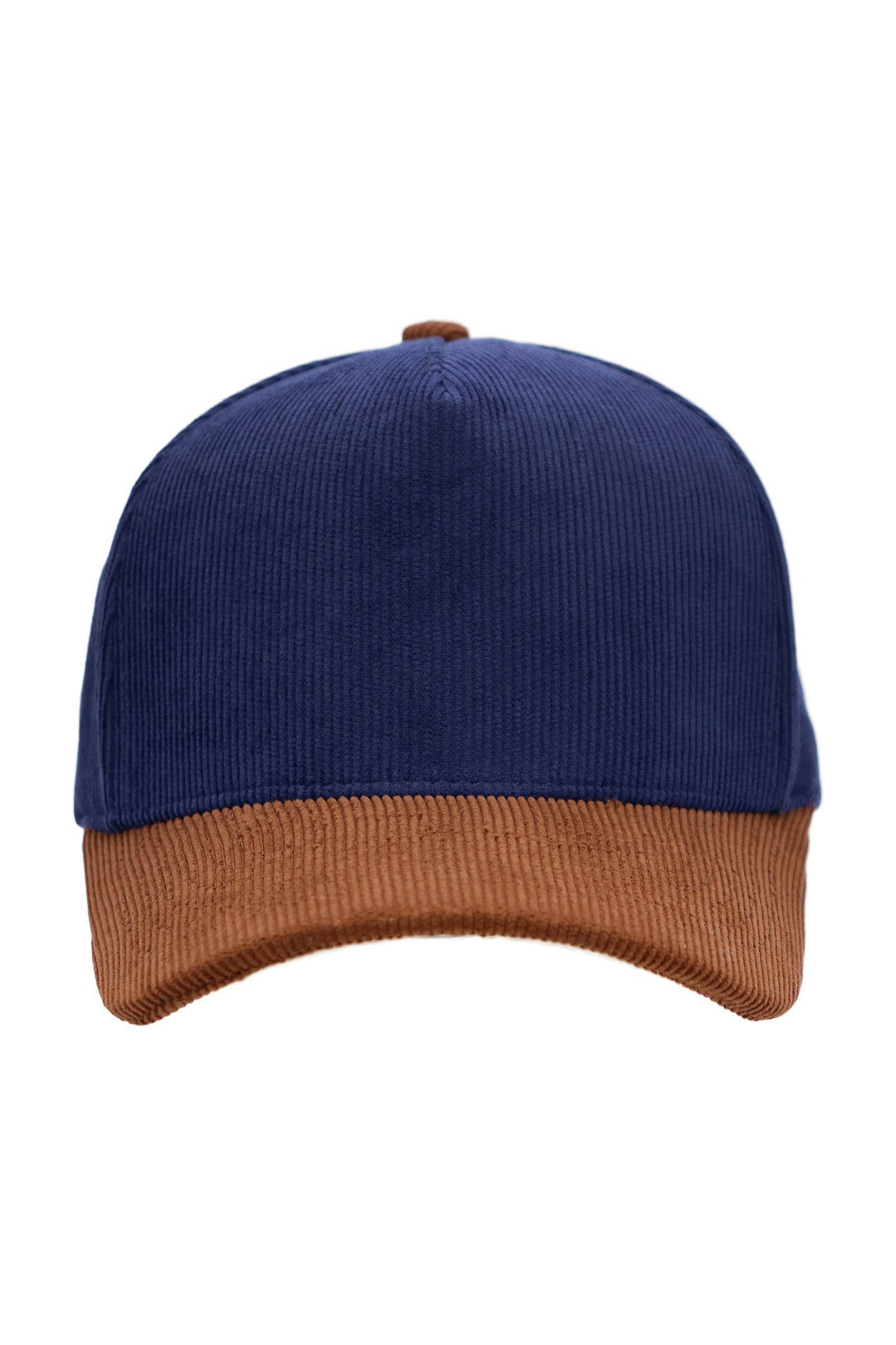 Premium Corduroy Two Tone Baseball Cap: NAVY BLUE/BROWN / ONE SIZE