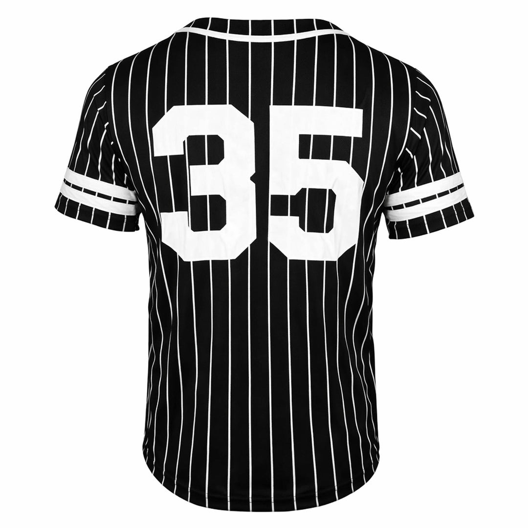 Men's Pinstripe Baseball Jersey Tee: White/Navy / S-2XL; 2-4-3-2-1