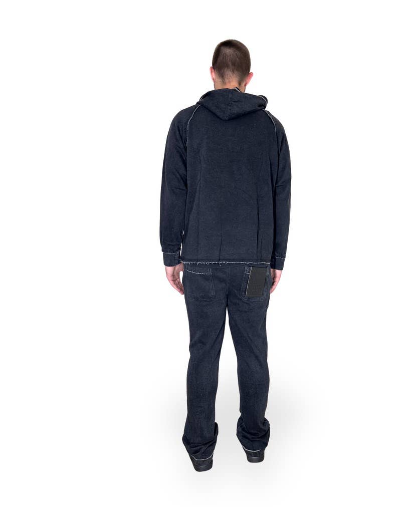 Black Garment Dyed Stacked Flare Sweatsuit: XL