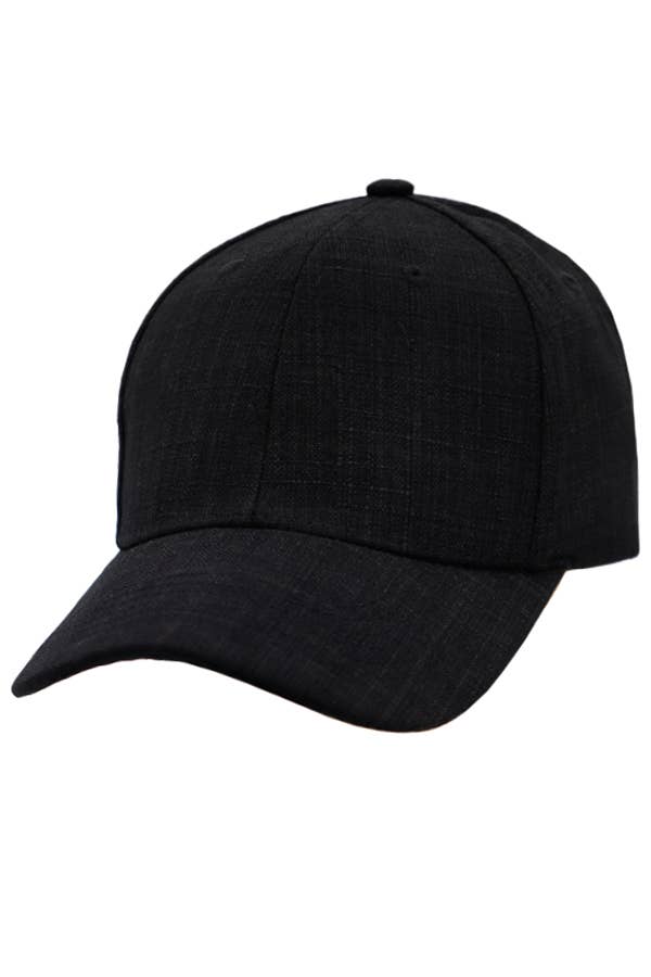 Jute Fabric Six Panel Snap Back Baseball Cap: Black