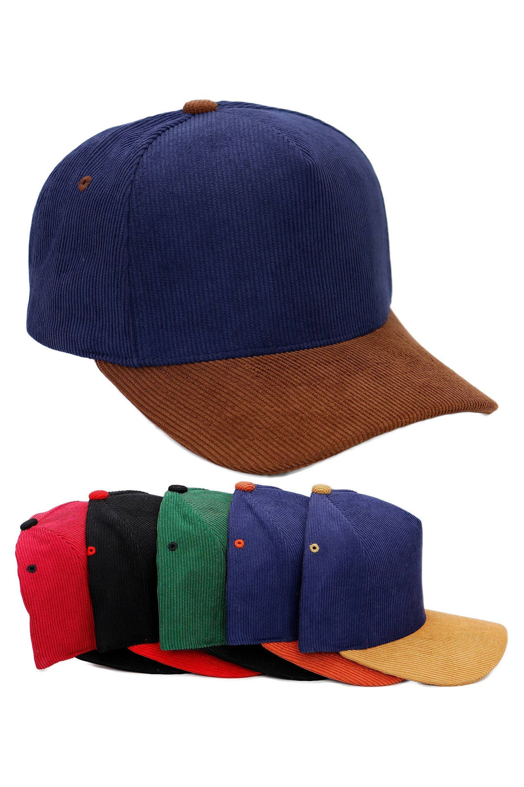 Premium Corduroy Two Tone Baseball Cap: NAVY BLUE/BROWN / ONE SIZE
