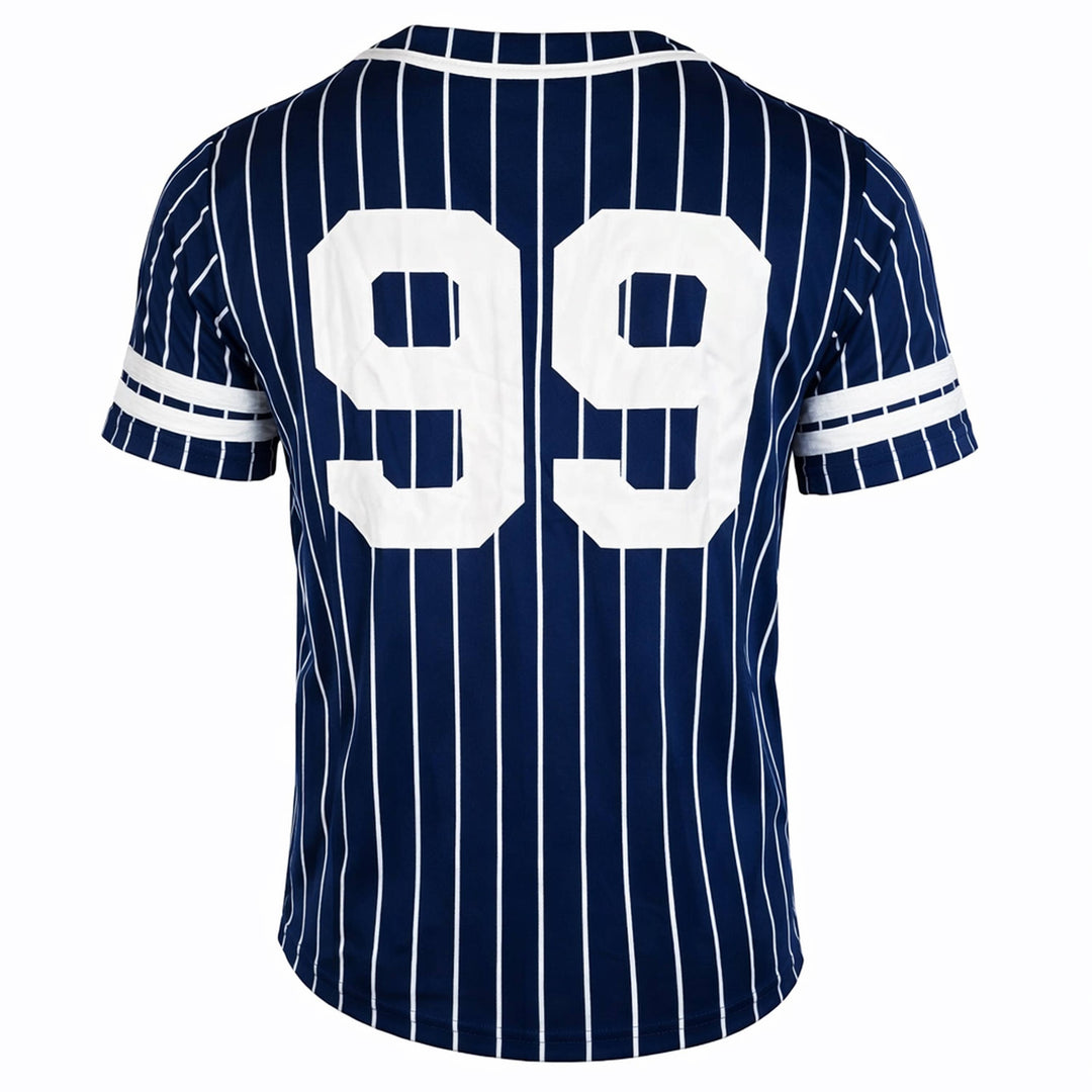 Men's Pinstripe Baseball Jersey Tee: White/Navy / S-2XL; 2-4-3-2-1