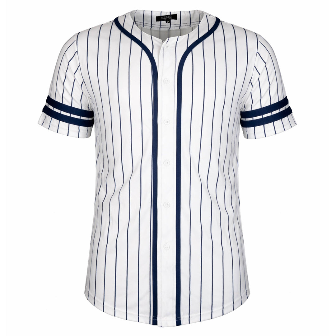 Men's Pinstripe Baseball Jersey Tee: Light Blue/White / S-2XL; 2-4-3-2-1