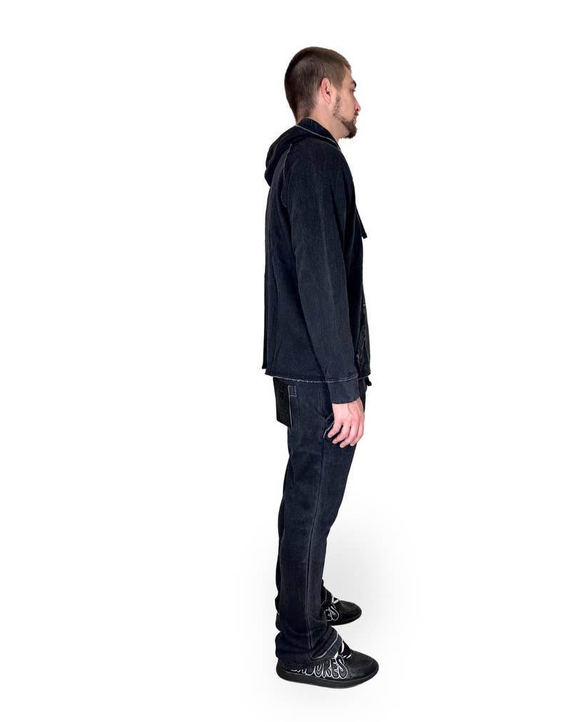 Black Garment Dyed Stacked Flare Sweatsuit: L