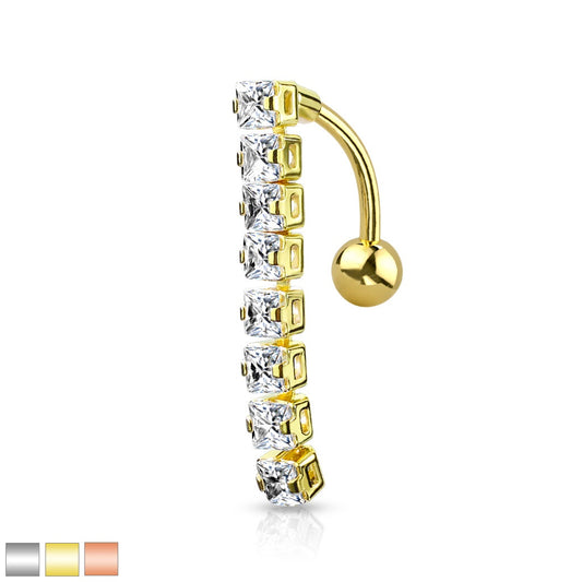 8 Square CZ Top Dangling Belly Ring
