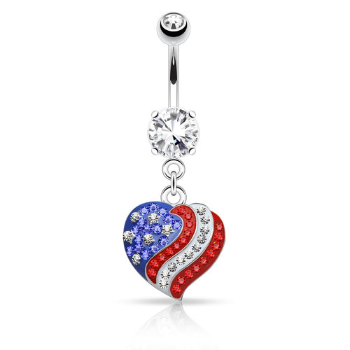 American Flag Heart Dangling Belly Ring