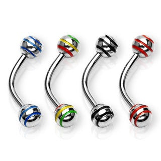 Curved Barbell Jewelry with Striped Balls