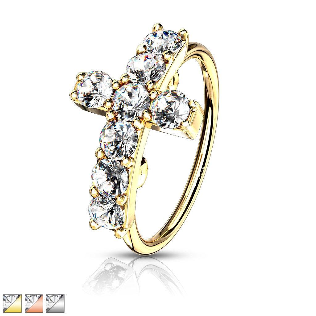 CZ Paved Cross Bendable Nose Hoop