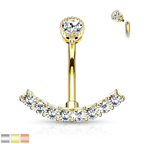 CZ Paved Cuved Line Belly Ring