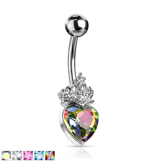 Heart Crystal and Crystal Set Tiara Belly Ring