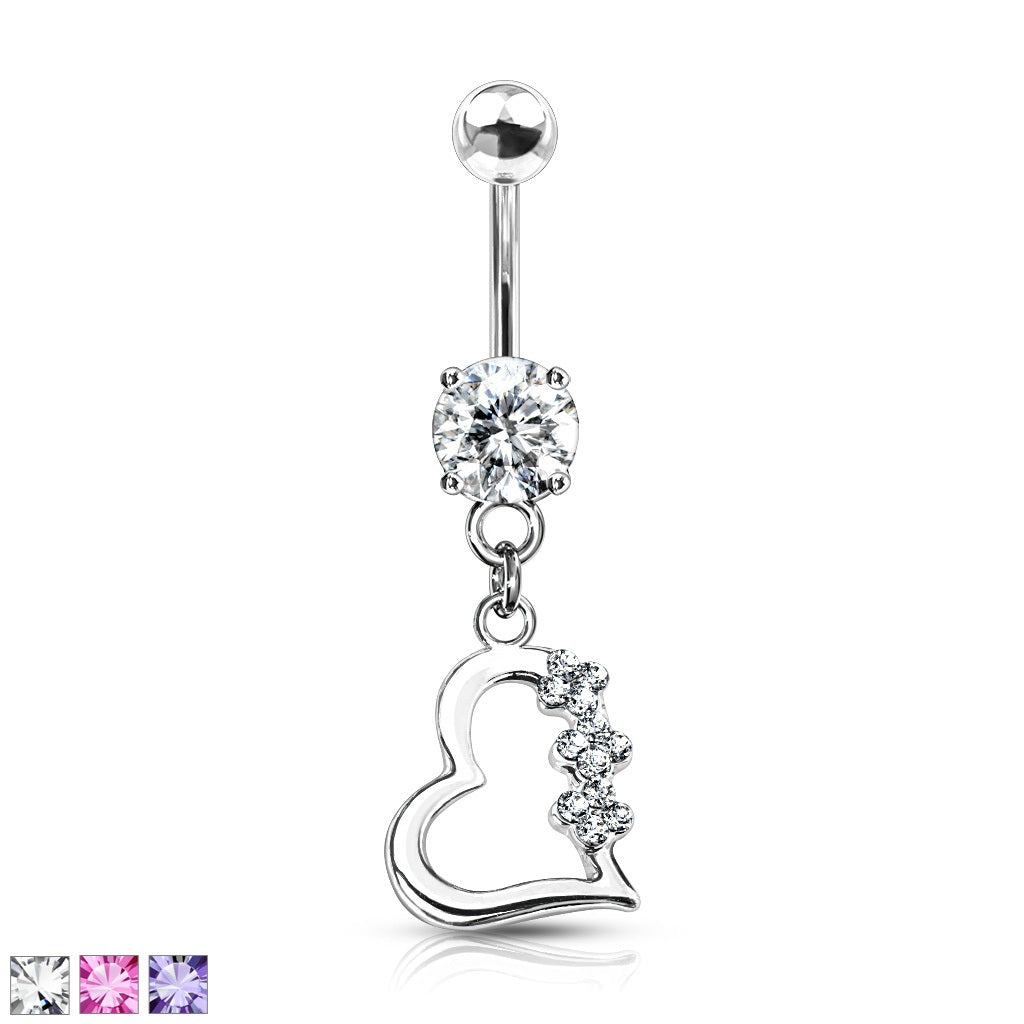 Heart with 3 Gem Dangling Navel Ring