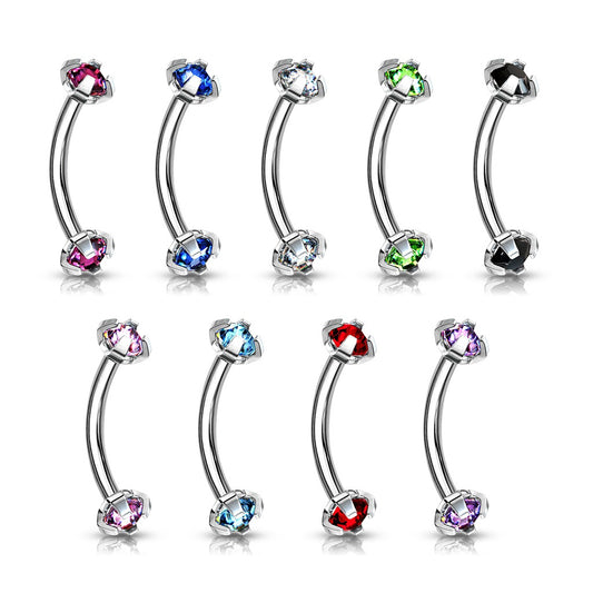 Internally Threaded Prong Set Gem Curved Barbells