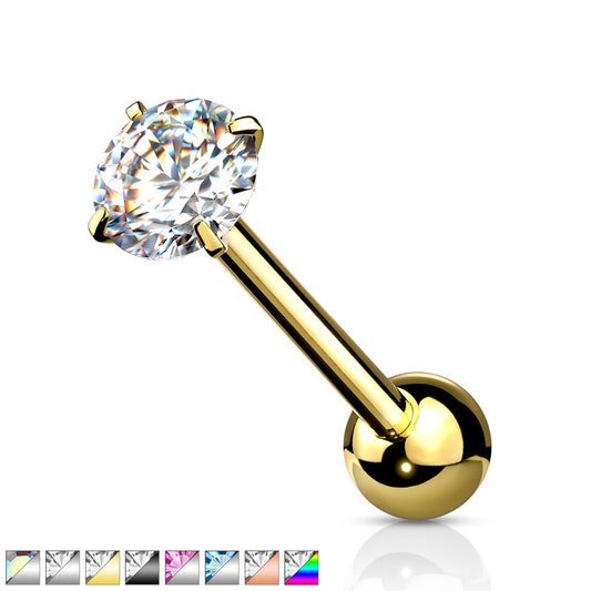 Prong Set CZ Barbell Tongue Ring